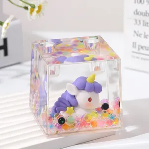Clear acrylic unicorn liquid pen holder cute desk organizer stationery storage container for kids