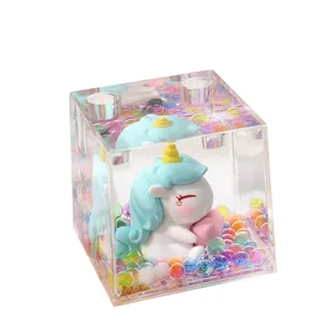 Cute unicorn liquid acrylic pen holder desktop ornament for kids and students study room decor