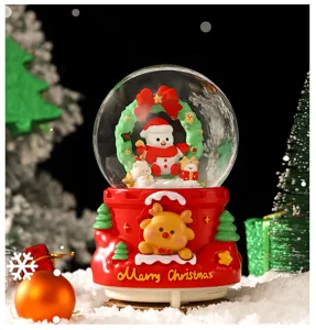 Christmas snow globe music box detail, resin luminous deer snowman desktop ornament gift