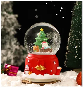 Weihnachts-Schneekugel Spieluhr mit leuchtendem Baum, Weihnachtsmann und Rehen für Tisch.
