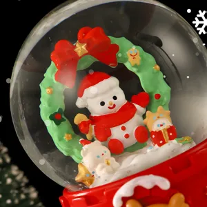 Christmas snow globe resin music box with cute snowman and wreath for desktop holiday decor gift