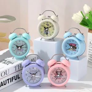 Metal Cartoon Alarm Clock Silent Sweep Movement Double Bell Desk Clock For Students Kids Bedroom Home Decor