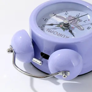Cartoon Kuromi twin bell alarm clock for students children cute purple desktop bedside clock
