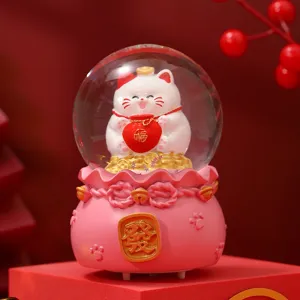 Lucky cat luminous snow globe desktop figurine festive New Year gift home decor