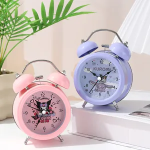 Sanrio Kuromi metal twin bell alarm clock, cute cartoon desktop clock for kids and students room.
