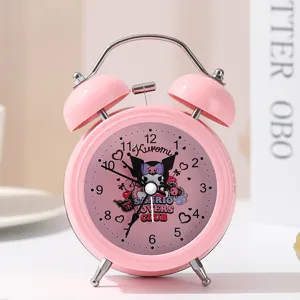 Pink Kuromi cartoon twin bell alarm clock for students desk sleep bedside decor cute clock