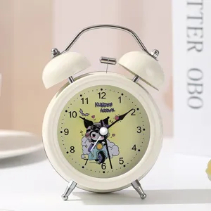 Cute Kuromi alarm clock for kids desktop bedside silent double bell metal table clock cute design