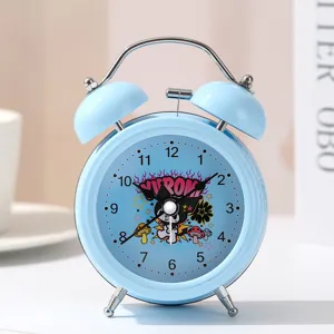 Cute cartoon alarm clock with metal twin bells, silent desk clock for kids students bedroom.