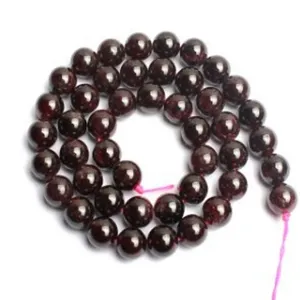 Fil de perles rondes en pierre précieuse rouge foncé naturel pour fabrication de bijoux DIY