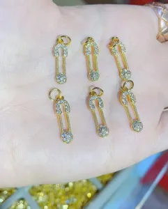 Copper Micro Paved Rhinestone Charm Pendant DIY Jewelry Making Safety Pin Leaf Heart Butterfly Tree Lips Shape