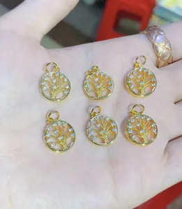 14k gold plated cubic zirconia tree of life charms pendants for diy jewelry making 6pcs