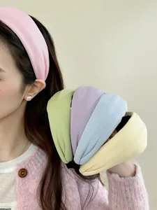 Sweet Korean style wide ribbed knit headbands in various pastel cream spring colors