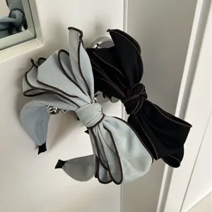 Women 3D Bow Wide Headband High Cranial Top Fabric Hair Band Contrast Piping Elegant Retro Style Hair Accessories Headpiece