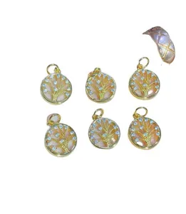 14K gold plated micro pave cubic zirconia life tree pendant fashion jewelry charm.
