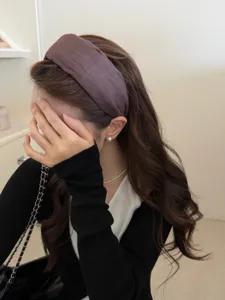 Chic Korean style wide fabric headband in coffee brown for high top hair styling