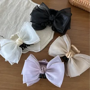 Elegant organza bow hair claws in four colors for stylish updo hair styling accessories
