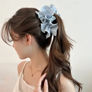 French Vintage Satin Fabric Ruffled Banana Clip Elegant Artificial Pearl Ponytail Holder Hair Clip For Women Decor