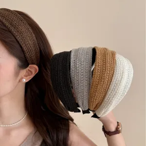 Korean Minimalist Wide Woven Headband For Women High Cranial Top Volumizing Yarn Knitted Hairband Handmade Hair Accessory