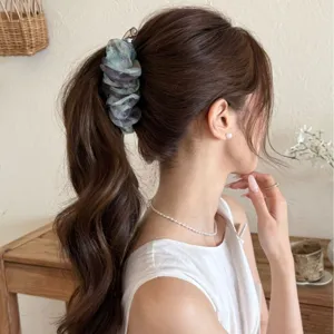 Élégante Pince à Cheveux Bouffée de Nuage en Maille à Pois pour Femmes Pince Banane Florale Clip de Queue de Cheval Vertical Accessoire de Cheveux Fait Main