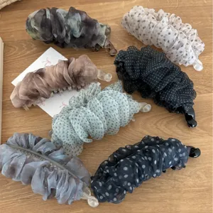 Lot de barrettes banane élégantes en organza à pois de différentes couleurs pour femmes
