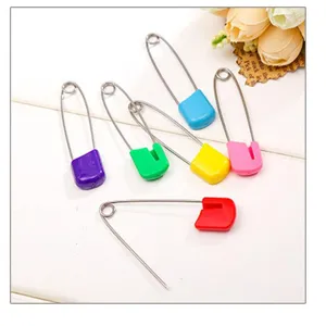 Colorful safety pins with plastic locking heads, durable metal baby diaper pins set.
