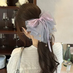 Pinza para el Cabello de Organza Vintage Francés con Lunares y Lazo Colgante Cinta Pinza de Tiburón Grande Accesorios