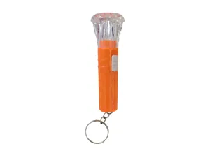 Torcia LED in plastica portatile con testa a diamante e pratico portachiavi utile.