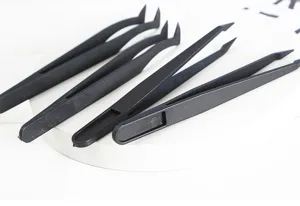 Black plastic tweezers set for diamond painting and DIY crafts. Straight and curved tips.
