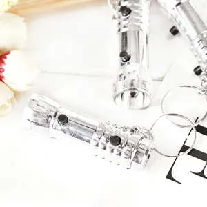 Mini silver metal keychain flashlight portable LED pocket light with key ring for daily use.
