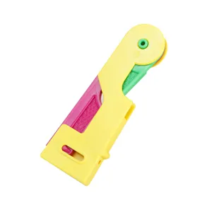 Automatic needle threader for home use, plastic sewing tool with multi-color design, main view.