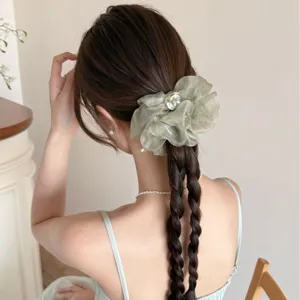 Chouchou en Maille Style Coréen Nœud Rétro Élastique à Cheveux en Tissu Organza Accessoires Cheveux Femme