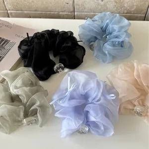 Chouchous élégants en organza avec nœuds et détails en cristal en plusieurs couleurs