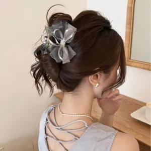Pinza de Pelo Coreana con Lazo de Malla Floral Vintage Francés Elegante Accesorios para el Cabello de Mujer para Citas Diarias