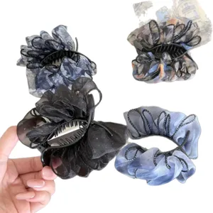 Lot de pinces à cheveux élégantes en tulle plissé français pour chignons et coiffures