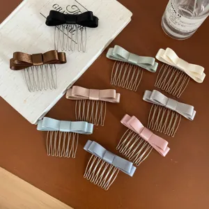Variety of satin bowknot hair insert combs in multiple elegant colors