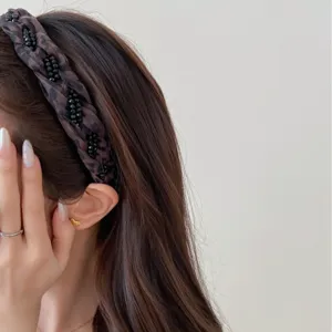 Eleganter Haarreif im koreanischen Stil mit Leopardenmuster und schwarzen Perlen