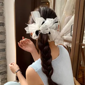 Élastique à cheveux élégant avec un grand nœud en maille blanche sur une tresse