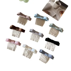 Collection of nine colorful satin bow hair combs for elegant and stylish hairstyles