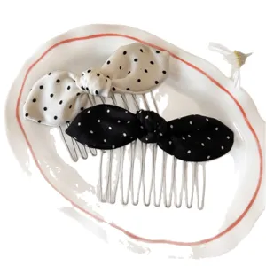 Sweet Korean polka dot bow hair combs in black and white set