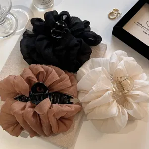Elegante große Haarspangen aus Chiffon in Schwarz, Creme und Braun für Damen