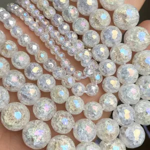 Brins de Perles en Verre Craquelé Coloré DIY Bracelet Semi-Fini Perles Vrac pour Fabrication de Bijoux