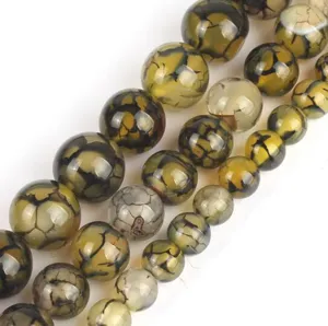 Perles en agate veine de dragon naturelle, perles rondes polies pour fabrication bijoux.