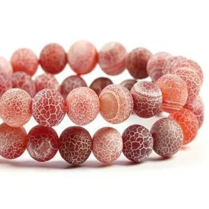 Red crackled agate round beads for DIY jewelry making, gemstone loose beads bracelet parts