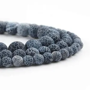 Weathered agate loose beads detail shot, dark grey cracked texture DIY bracelet accessories.