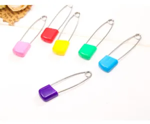 Colorful safety pins for baby clothing diaper pins set multi-color bread head pins detail view