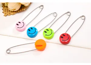 Colorful smiley face safety pins large metal diaper pins baby safety craft pins set