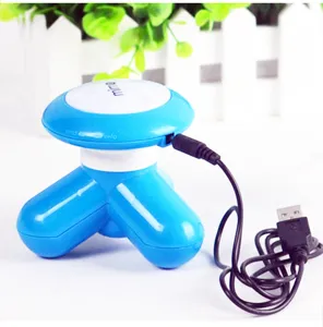 Portable mini electric three-leg massager with USB cable for relaxing body massage daily use.