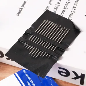 Set di aghi auto Infilanti con custodia in pelle nera, aghi da cucito facili per uso manuale.