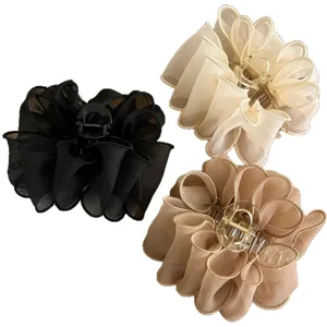 Lot de 3 grandes pinces à cheveux en tulle plissé aux couleurs neutres pour femme