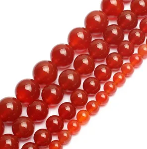 Natural Red Agate Loose Beads Round Stone Beads Semi Finished For DIY Jewelry Making Bracelet Beading Accessories